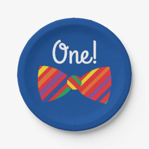 Teddy Bear Rainbow Cute 1st Birthday Party Paper Plate