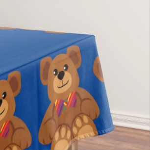Teddy Bear Rainbow Cute 1st Birthday Party Tablecloth