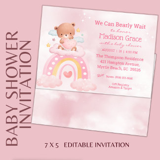 Teddy Bear Rainbow Girls Baby Shower Invitation