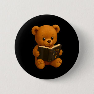 Teddy Bear Reading A Bible Christian Religious Chu 6 Cm Round Badge