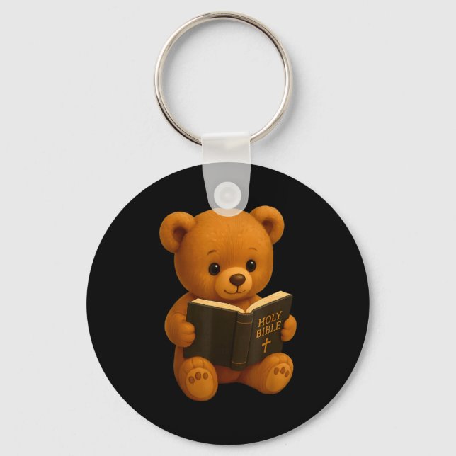 Teddy Bear Reading A Bible Christian Religious Chu Key Ring (Front)