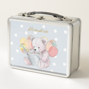 Teddy Bear reading a book Baby in Bloom Metal Lunch Box