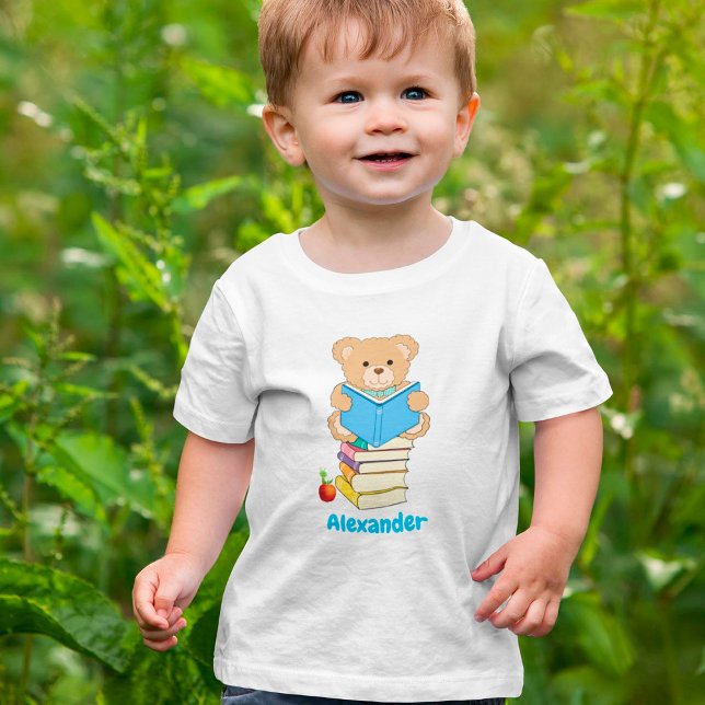 Teddy Bear Reading His Books Personalised Toddler T-Shirt (Creator Uploaded)