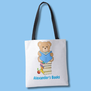 Teddy Bear Reading His Books Personalised  Tote Bag