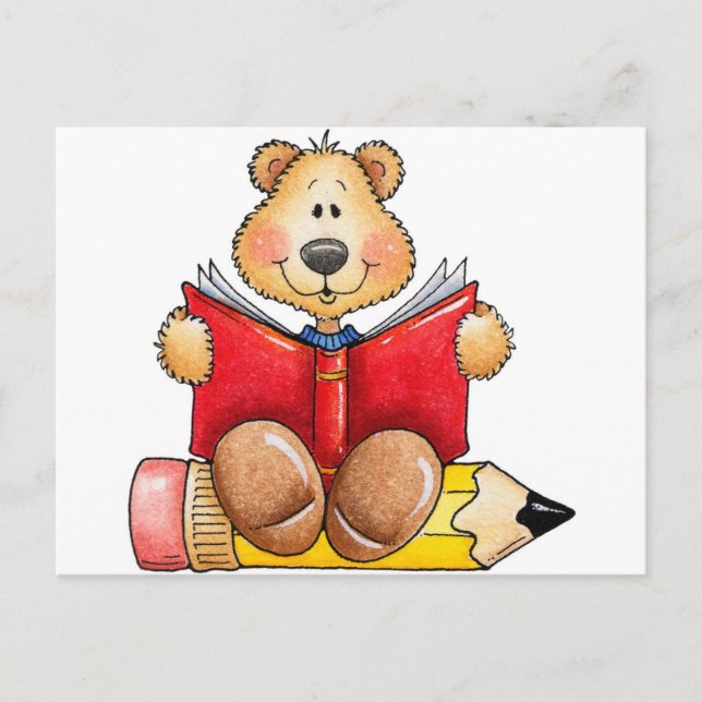 Teddy Bear Reading Postcard (Front)