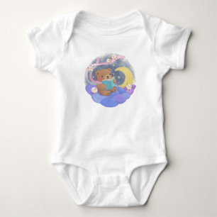 Teddy Bear Reading w/ Fluffy Monsters Illustration Baby Bodysuit