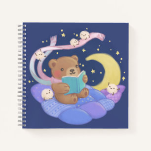 Teddy Bear Reading w/ Fluffy Monsters Illustration Notebook