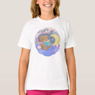 Teddy Bear Reading w/ Fluffy Monsters Illustration T-Shirt