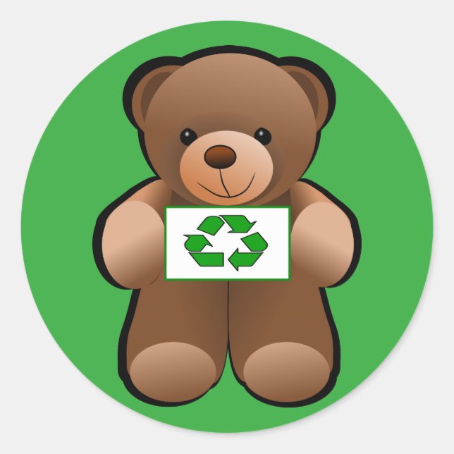 Teddy Bear Recycle Symbol Design Classic Round Sticker (Front)
