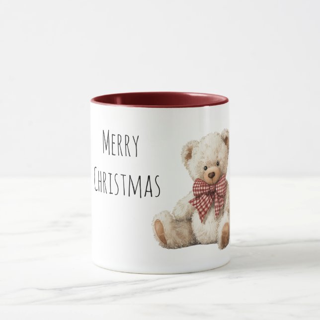 Teddy Bear Red Bow Christmas  Mug (Center)
