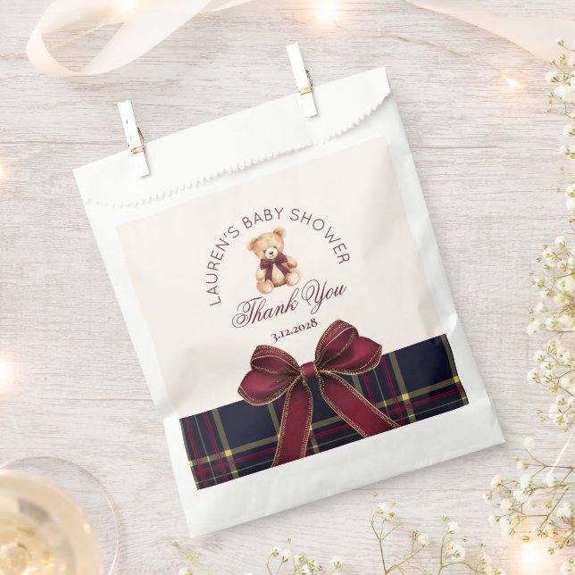 Teddy bear red Bow Preppy Thank you Favour Bags (Clipped)