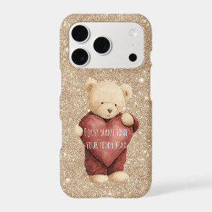 Teddy Bear Red Heart Gold Glitter