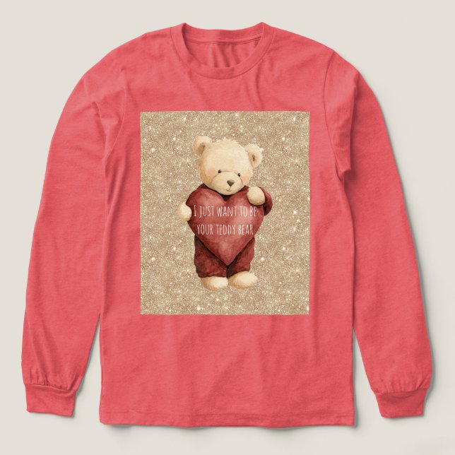 Teddy Bear Red Heart Gold Glitter Tri-Blend Shirt (Design Front)