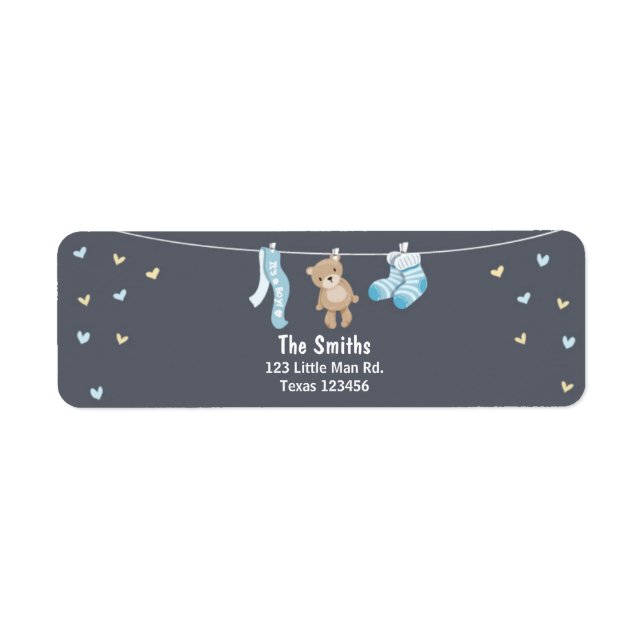 Teddy Bear Return Address Label Blue (Front)