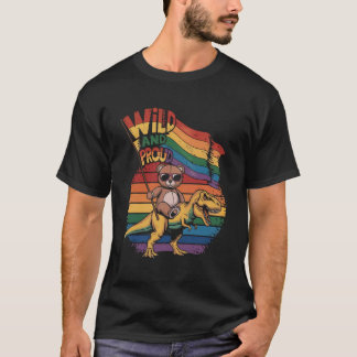 Teddy Bear riding a dinosaur with a rainbow flag T-Shirt
