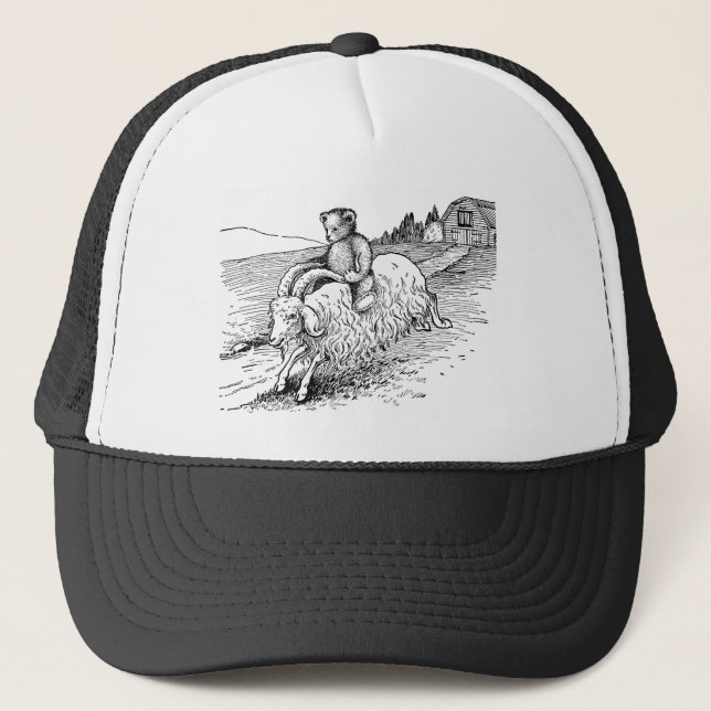 Teddy Bear Riding a Goat Trucker Hat (Front)