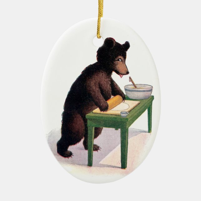 Teddy Bear Rolling Dough for Biscuits Ceramic Tree Decoration (Front)