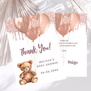 Teddy bear rose gold Baby Shower thank you card