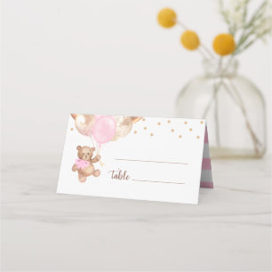 Teddy Bear Rose Gold Balloons Baby Shower Place Card