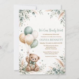 Teddy Bear Sage Green Baby Shower Invitation