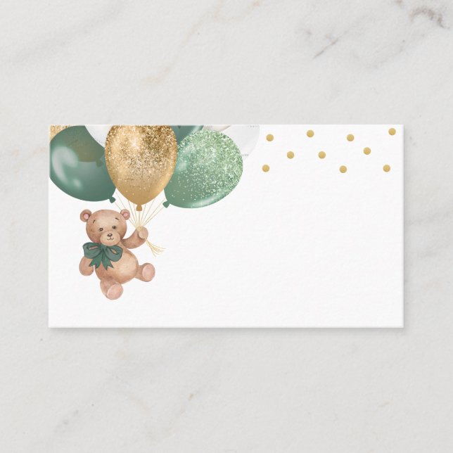 Teddy Bear Sage Green Balloons Baby Shower  Place Card (Front)