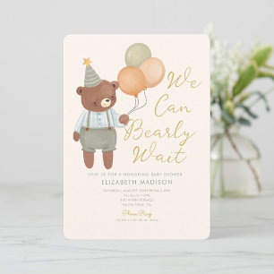 Teddy Bear Sage Green Bearly Wait Baby Shower Invitation