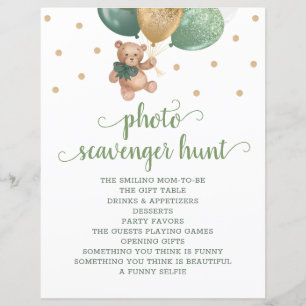 Teddy Bear Sage Green Photo Scavenger Hunt Game