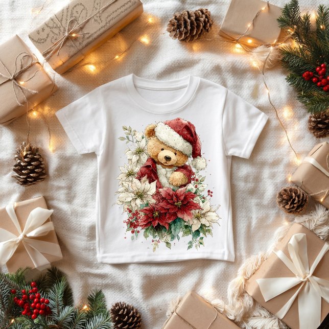 Teddy bear Santa Claus with Christmas flowers Baby T-Shirt (Creator Uploaded)