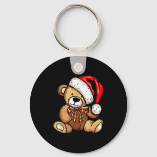 Teddy Bear Santa Hat Christmas Pajama Cute X-mas B Key Ring