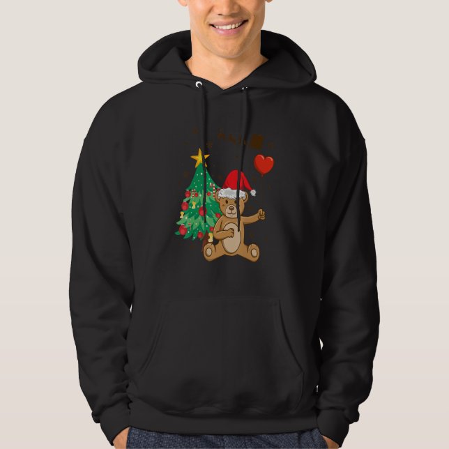 Teddy Bear Santa Hat Christmas Tree Pajama Cute X  Hoodie (Front)