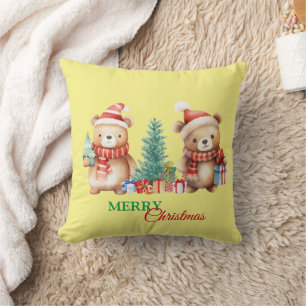 Teddy Bear Santa Red Green Merry Christmas Party  Cushion