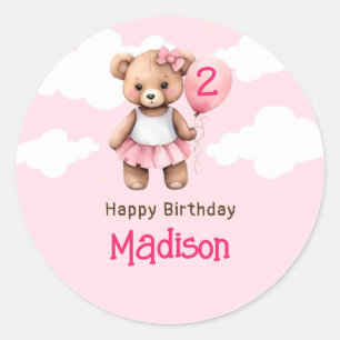 Teddy Bear Second Birthday Round Stickers