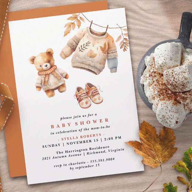 Teddy Bear | Simple Cute Neutral Fall Baby Shower Invitation (Creator Uploaded)