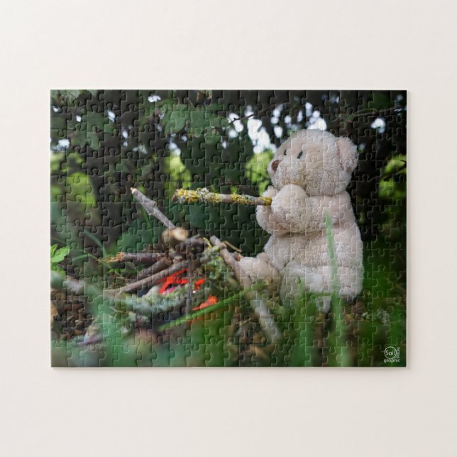 Teddy bear sitting by a campfire jigsaw puzzle (Horizontal)