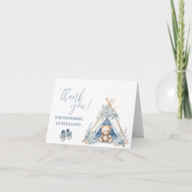 Teddy Bear Sitting in a Teepee Thank You Note Invitation (Front)