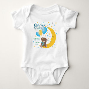 Teddy Bear Sitting on the Moon Baby Birth Stats Baby Bodysuit