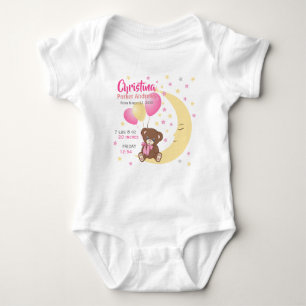 Teddy Bear Sitting on the Moon Baby Birth Stats Baby Bodysuit