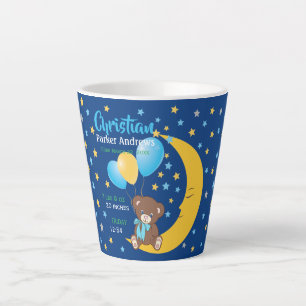Teddy Bear Sitting on the Moon Baby Birth Stats Latte Mug
