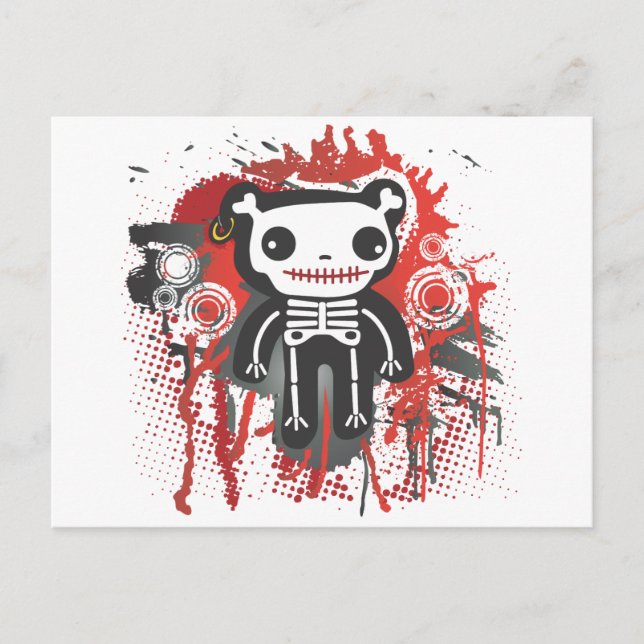 teddy bear skeleton bloody grunge postcard (Front)