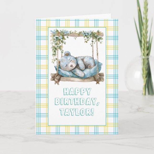 Teddy Bear Sleeping #2 Happy Birthday Card (Front)
