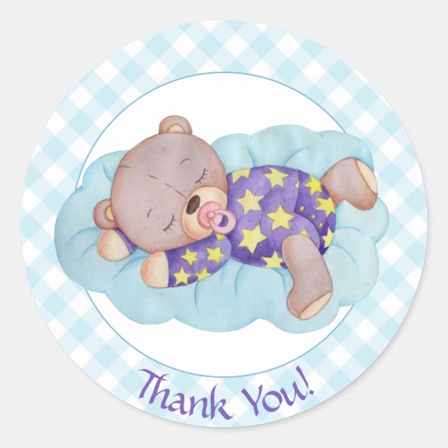 Teddy Bear Sleeping Baby Boy Classic Round Sticker (Front)
