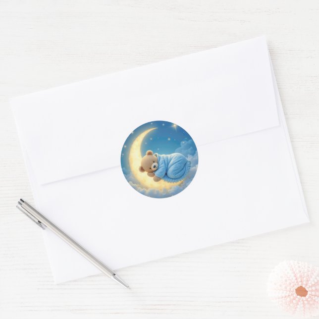 Teddy Bear Sleeping on a Moon Classic Round Sticker (Envelope)