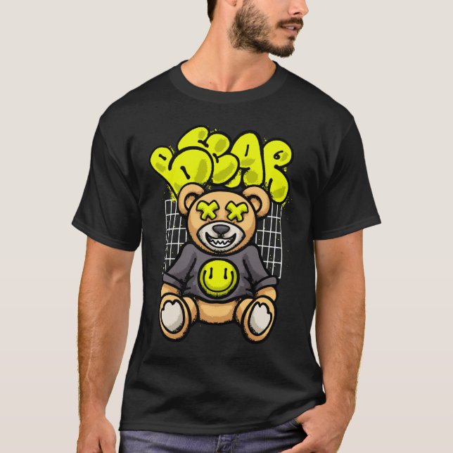 Teddy Bear Smiling Emoticon streetwear T-Shirt (Front)