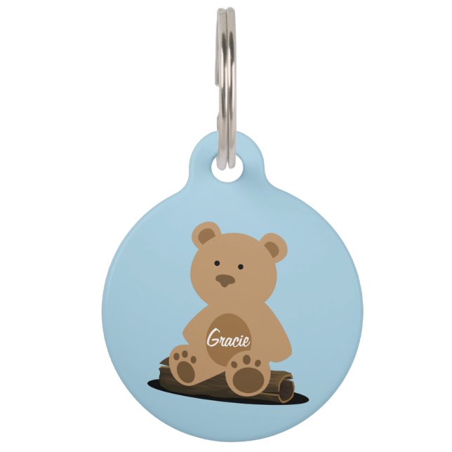 Teddy Bear Soft Blue Personalised Pet ID Tag (Front)