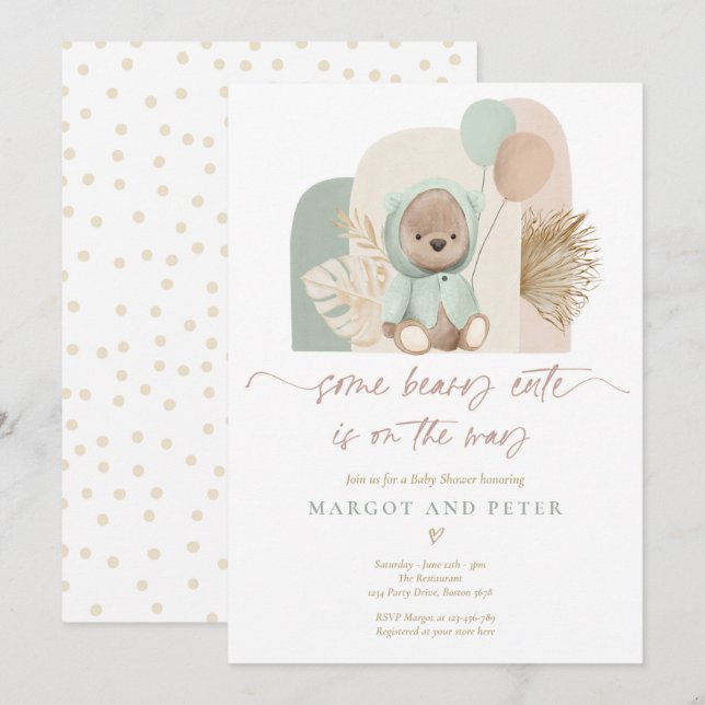 Teddy Bear Some Beary Cute Boho Baby Shower Invitation (Front/Back)