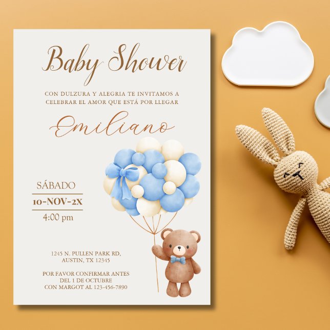 Teddy Bear Spanish Baby Shower Balloons Invitation (Teddy Bear Spanish Baby Shower Balloons Invitation)