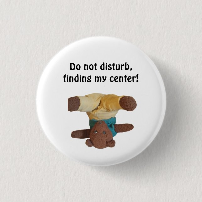 Teddy bear standing on it's head 3 cm round badge (Front)