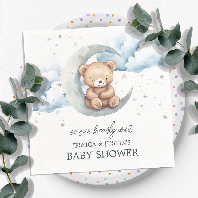 Teddy Bear Stars and Moon Baby Shower Napkin (Creator Uploaded)