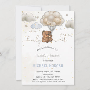  Teddy Bear Stars Balloons Clouds Baby Shower  Invitation