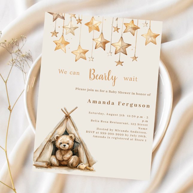 Teddy bear stars budget Baby Shower invitation (Creator Uploaded)